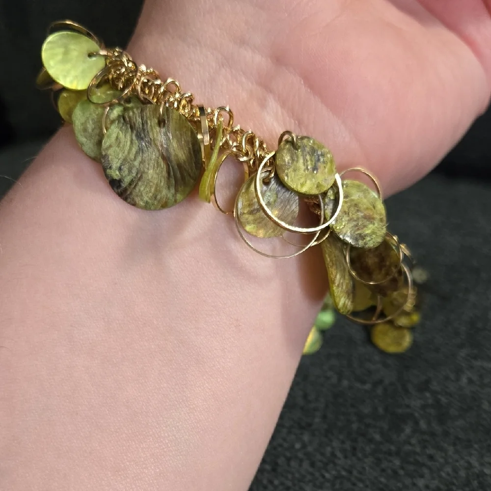 Coldwater Creek Gold and‎ Green Jewelry Set- Bracelet & 2 Sets of Earrings